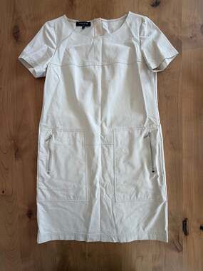 Lafayette 148 New York Cream Cotton-Blend Zip-Pocket Shift Dress